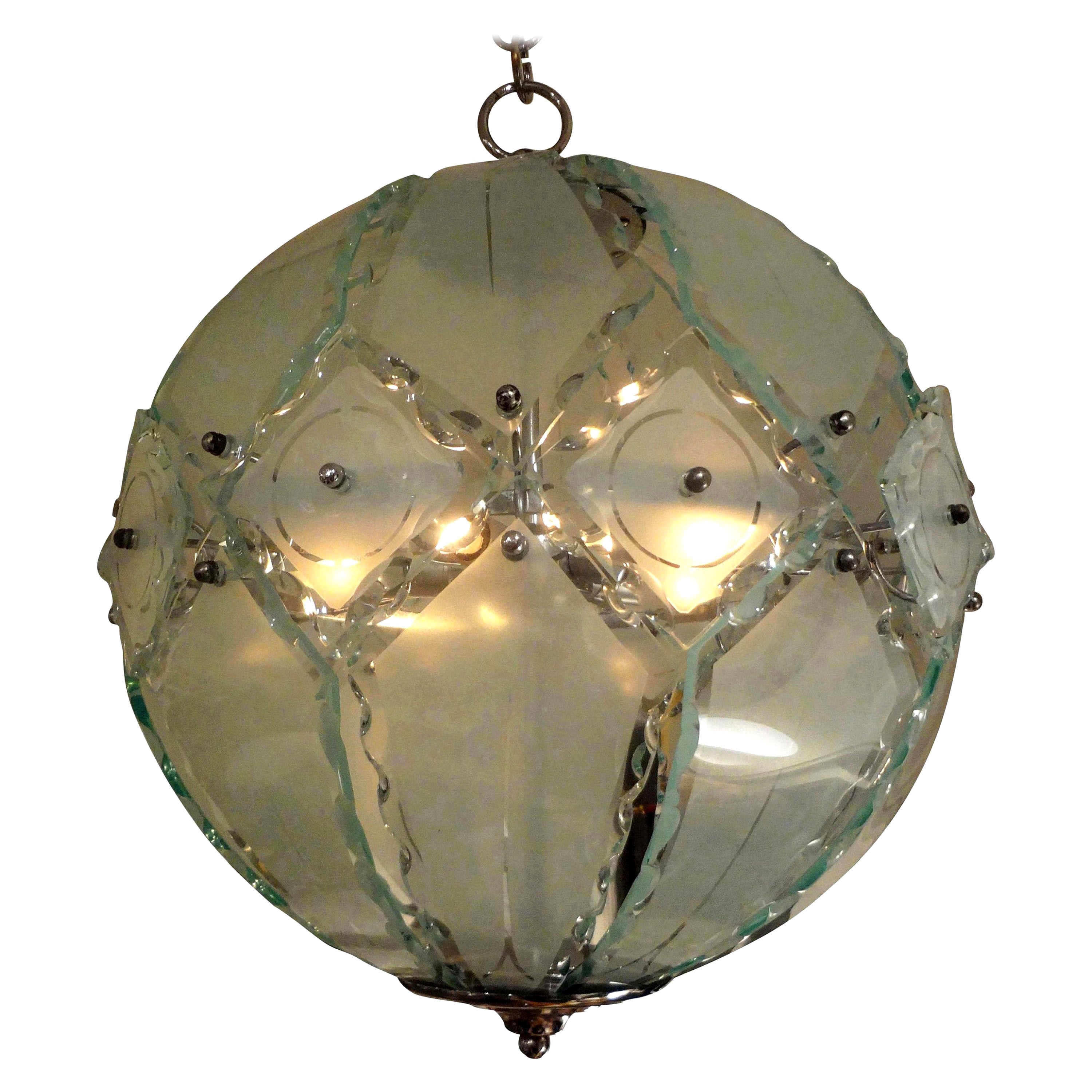 Italian Zero Quattro-Fontana Arte Frosted Glass Sphere Pendant For Sale