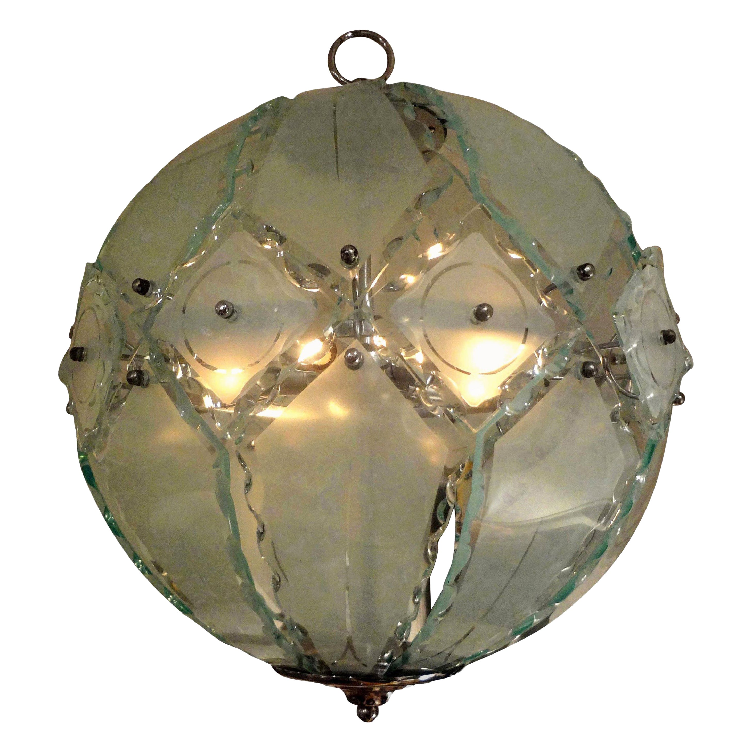 Italian Zero Quattro-Fontana Arte Frosted Glass Sphere Pendant For Sale