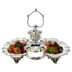 Antique Victorian Sheffield Silver-Plated Strawberry Server w/ Sugar and Creamer