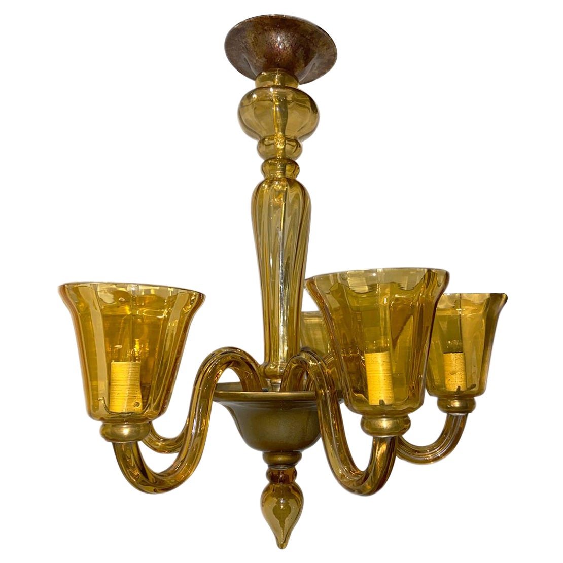 Small Amber Murano Chandelier For Sale