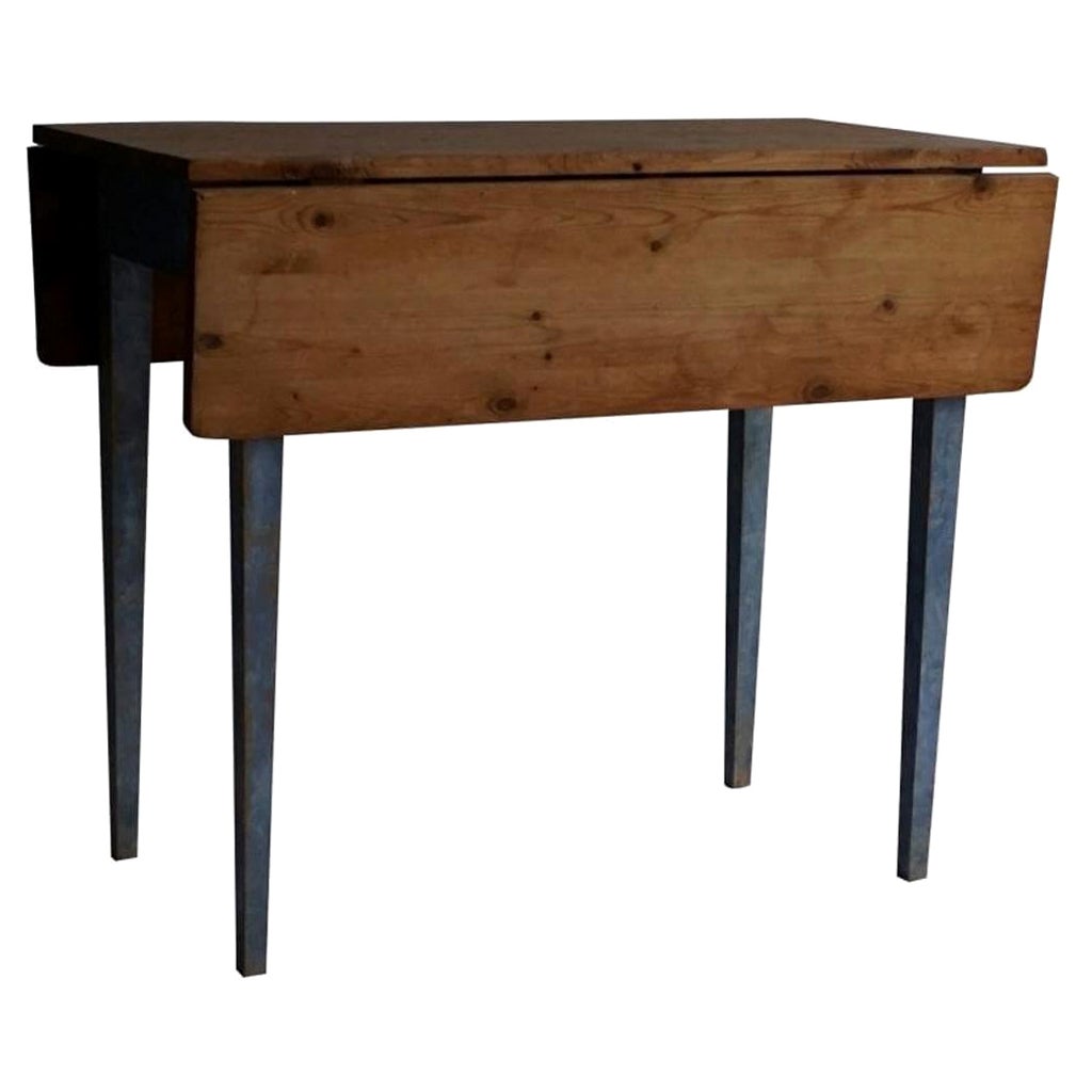 19th Century Blue-Grey Swedish Gustavian Pinewood Drop Leaf Table, Small Table For Sale