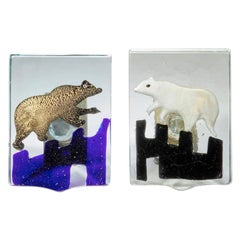 Alfredo Barbini Door Handles with Polar Bears in 1940s Venetian Blown Glass
