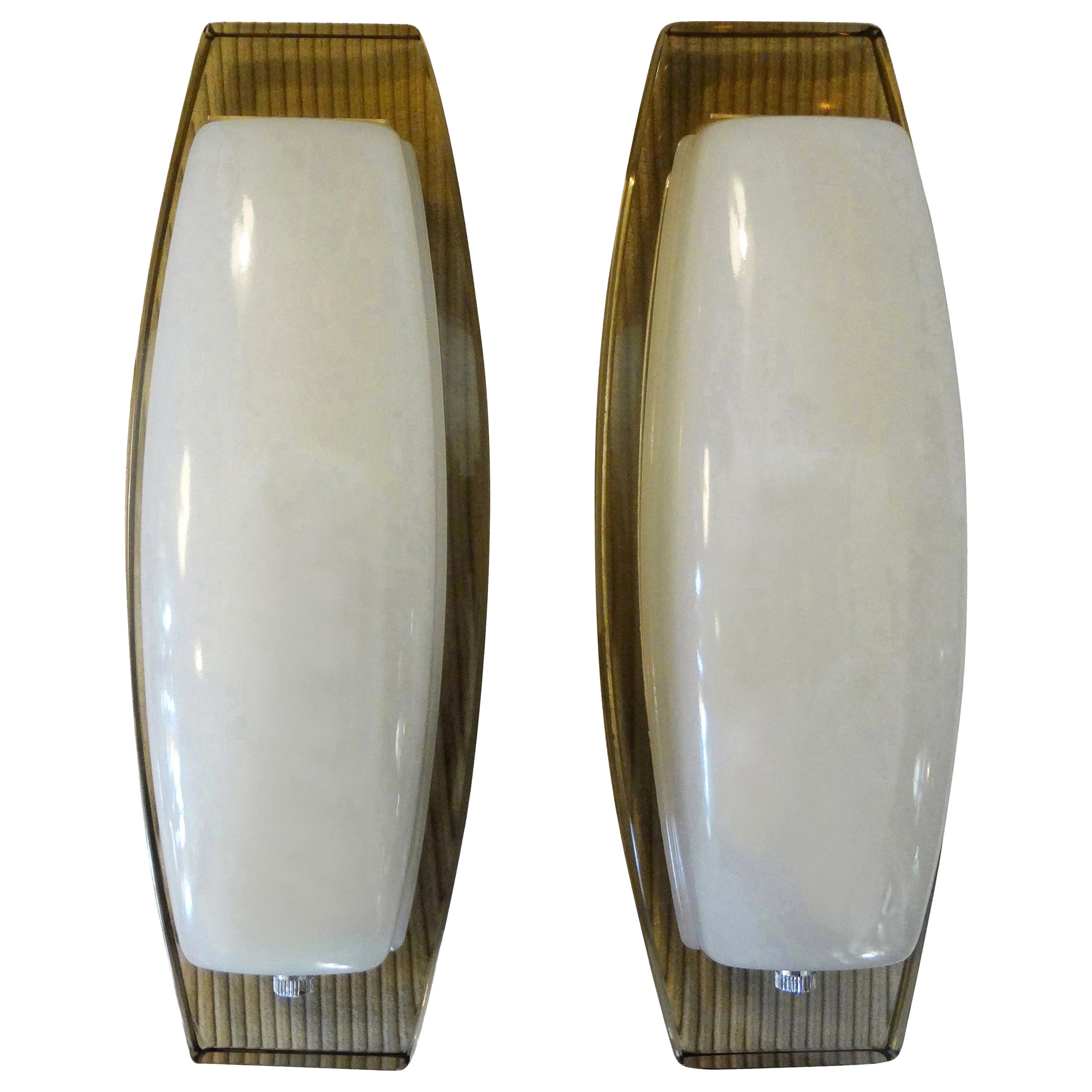 Pair of Italian Fontana Arte Style Glass Sconces