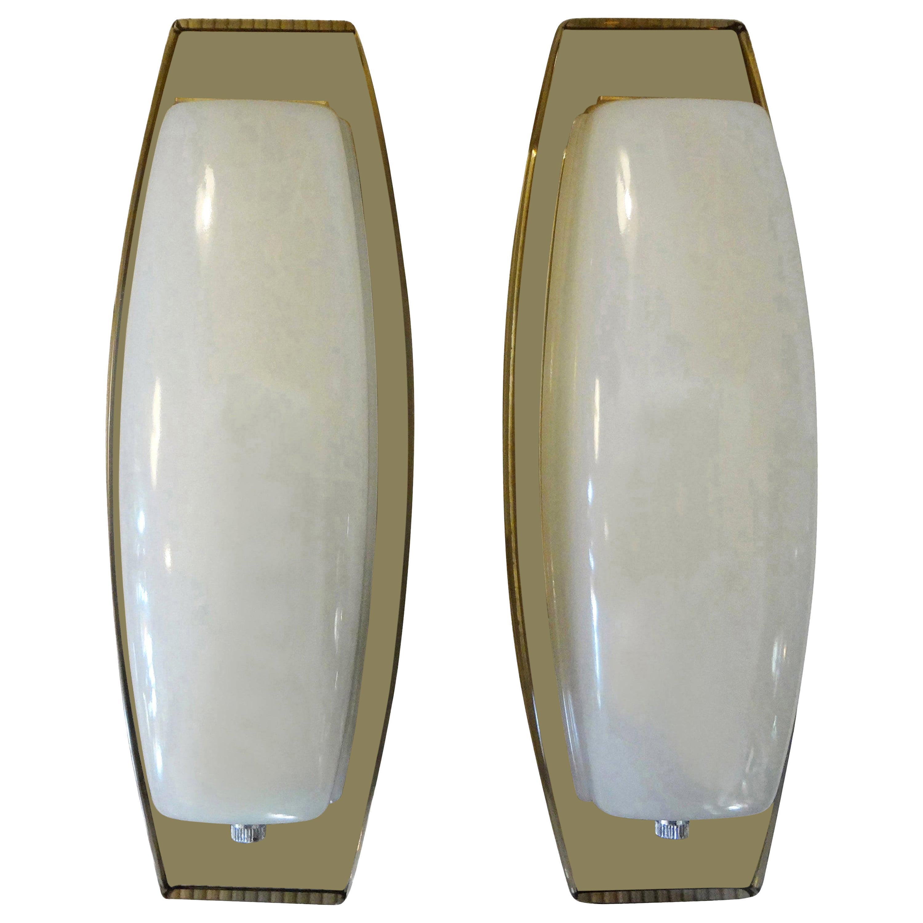 Pair of Italian Fontana Arte Style Glass Sconces For Sale