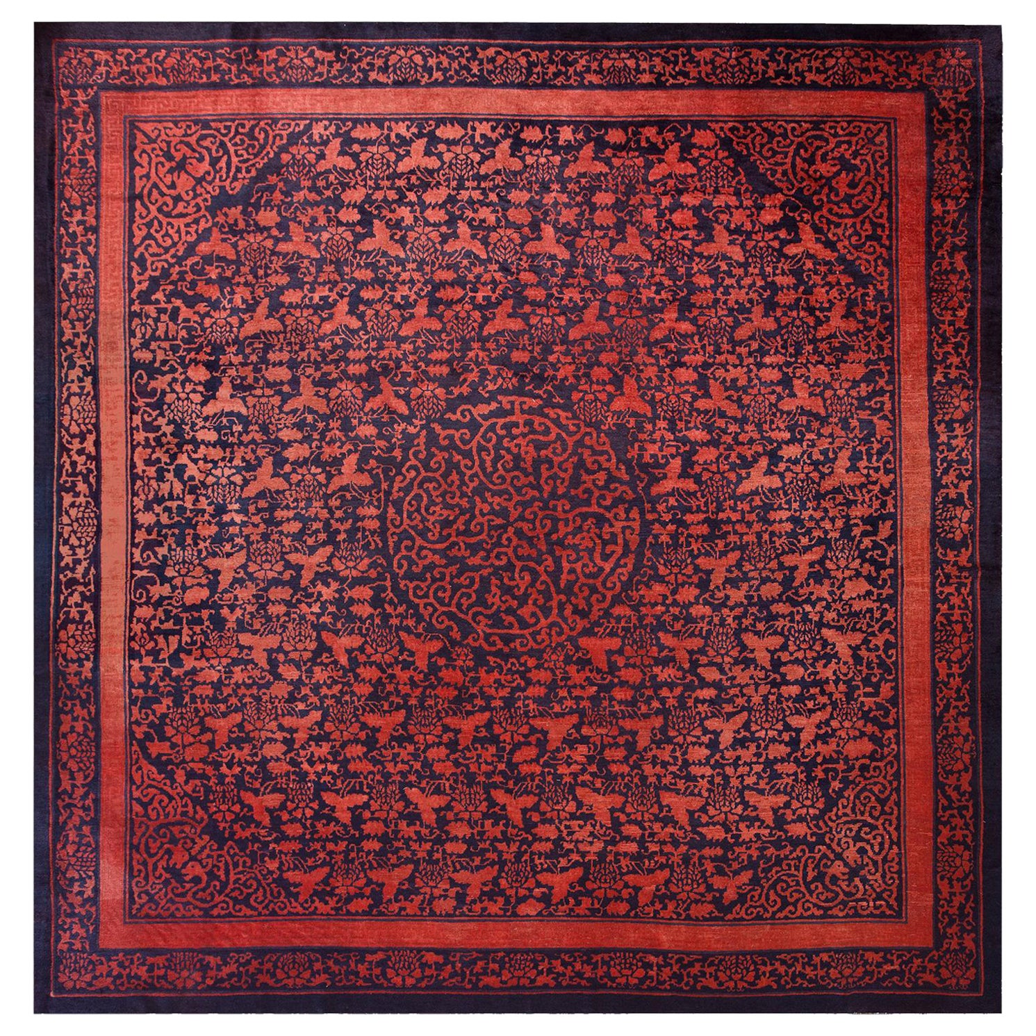 Mid 19th Century W. Chinese Kansu Carpet ( 11'6" x 12' - 350 x 365 )  For Sale