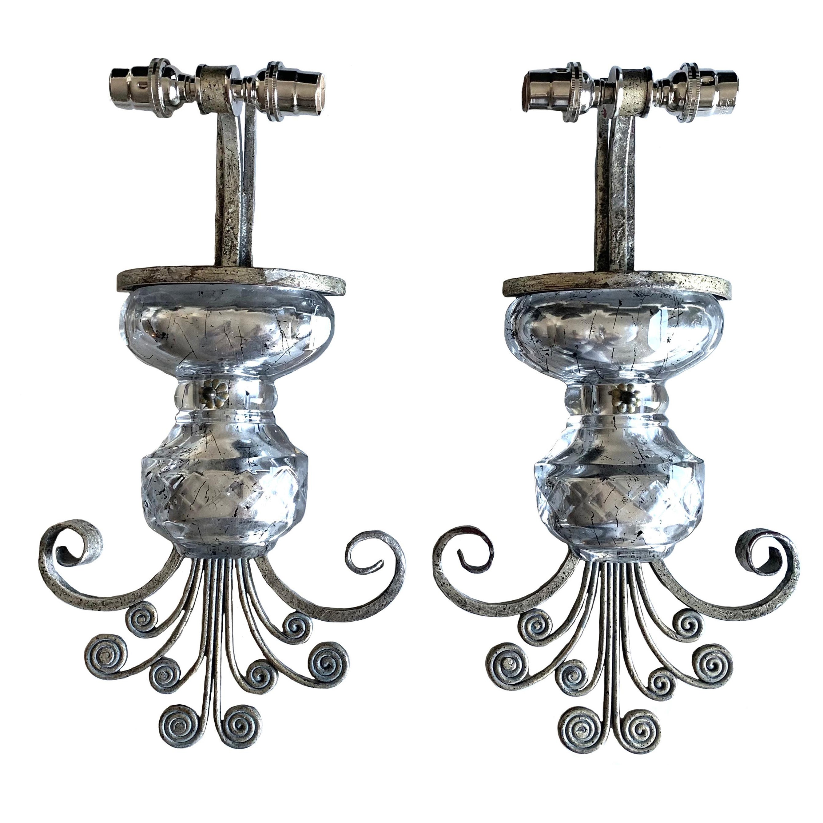 Pair of Maison Bagues Attributed Glass Sconces For Sale