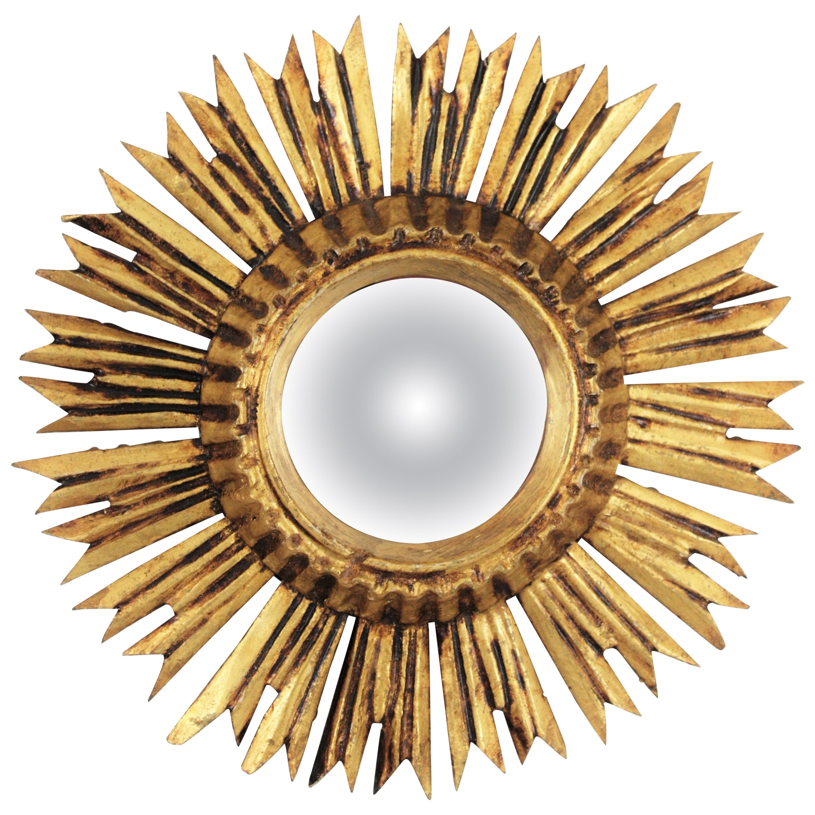 Sunburst Art Deco Bronze Metal Convex Wall Art Mirror For Sale at 1stDibs