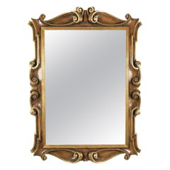 Specchio Rettangolare Cornice Sagomata con Volute Oro e Noce di Chelini Firenze 
