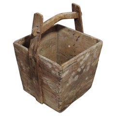 Chinese Antique Wooden Handled Bucket Originally Used to Carry and Measure Rice