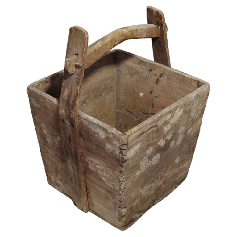 Antique 1900’s French LARGE Handled WOODEN Bucket, 10” Diameter