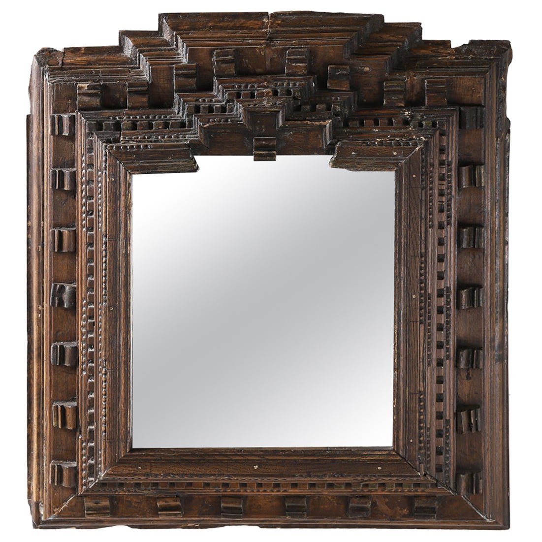 Large 17th Century hand carved wood mirror For Sale