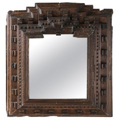 Großer handgeschnitzter Holzspiegel aus dem 17. Jahrhundert
