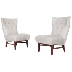 Vintage Walnut Wingback Slipper Lounge Chairs
