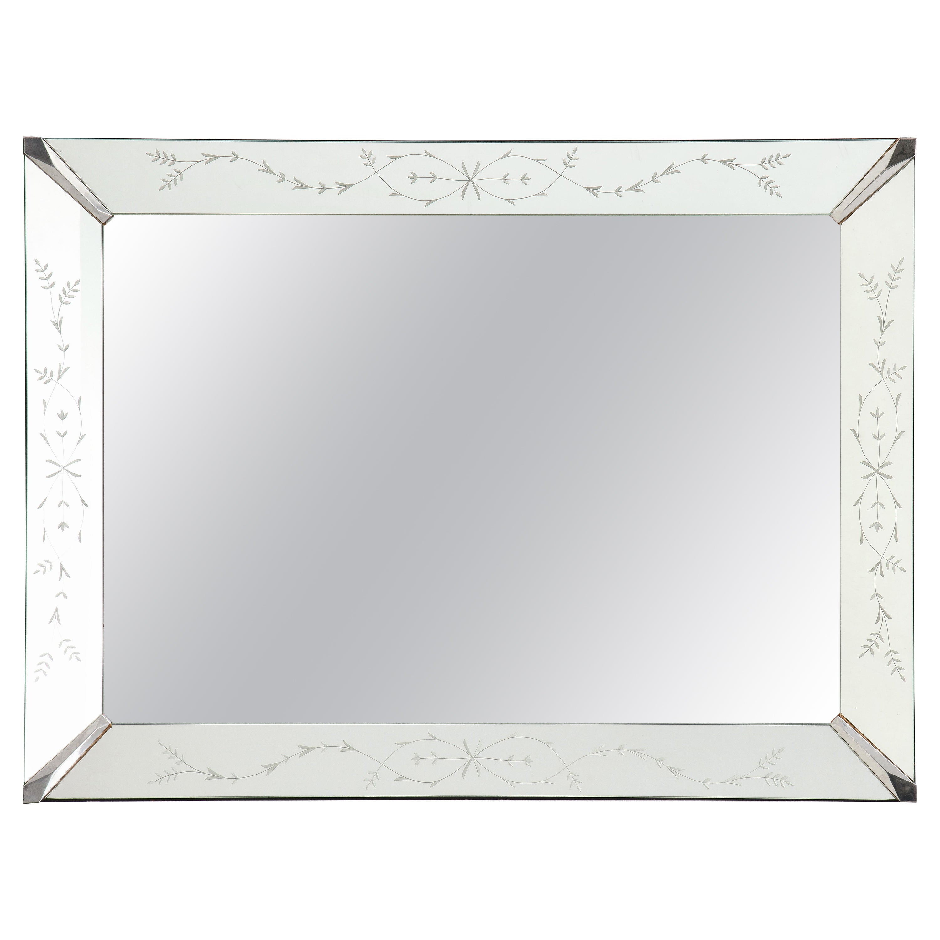 Etched Glass Mirror with Floral Motif