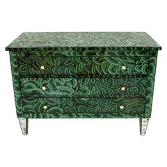 Mid-Century Modern Style Green-Malachite Colored Glass Italian Chest of Drawers