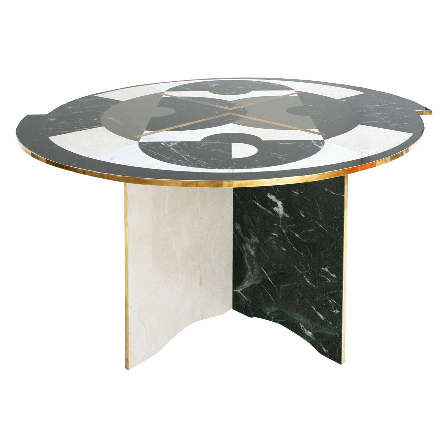 Mid-Century Modern Italian by L.A. Studio Circular Marble and Brass Table For Sale