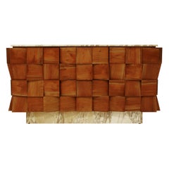 Mid-Century Modern Style Siena Marble Solid Birchwood Italian Drawers Sideboard