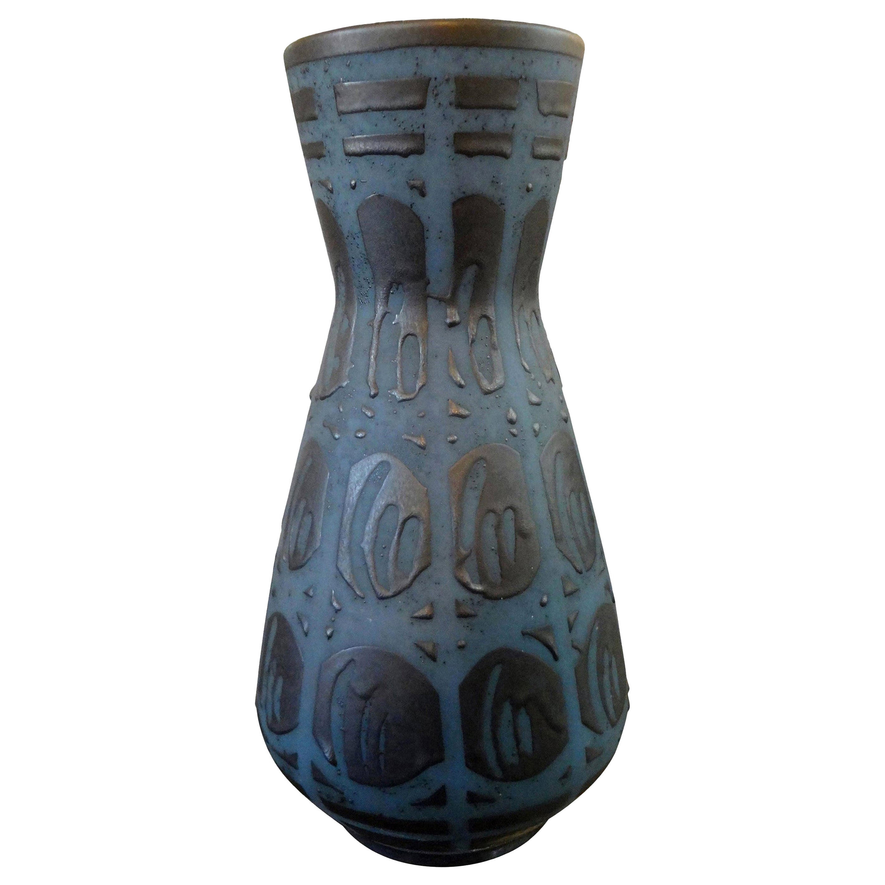 Grand vase en céramique émaillée mate d'Allemagne de l'Ouest du milieu du siècle dernier