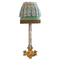 Antique Napoleon III Opaline Glass Lamp with Custom Silk Shade