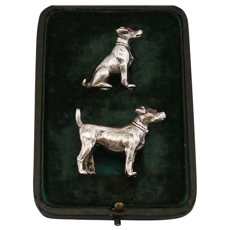 Antique Sterling Silver Dog Menu / Card Holders For Sale