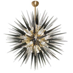 Midcentury Style 2000 Murano Glass Clear Mink Black Punta Sputnik Ceiling Light