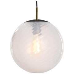 Contemporary Hand Blown Glass Pendant Lamp in Translucent Ivory with Twist