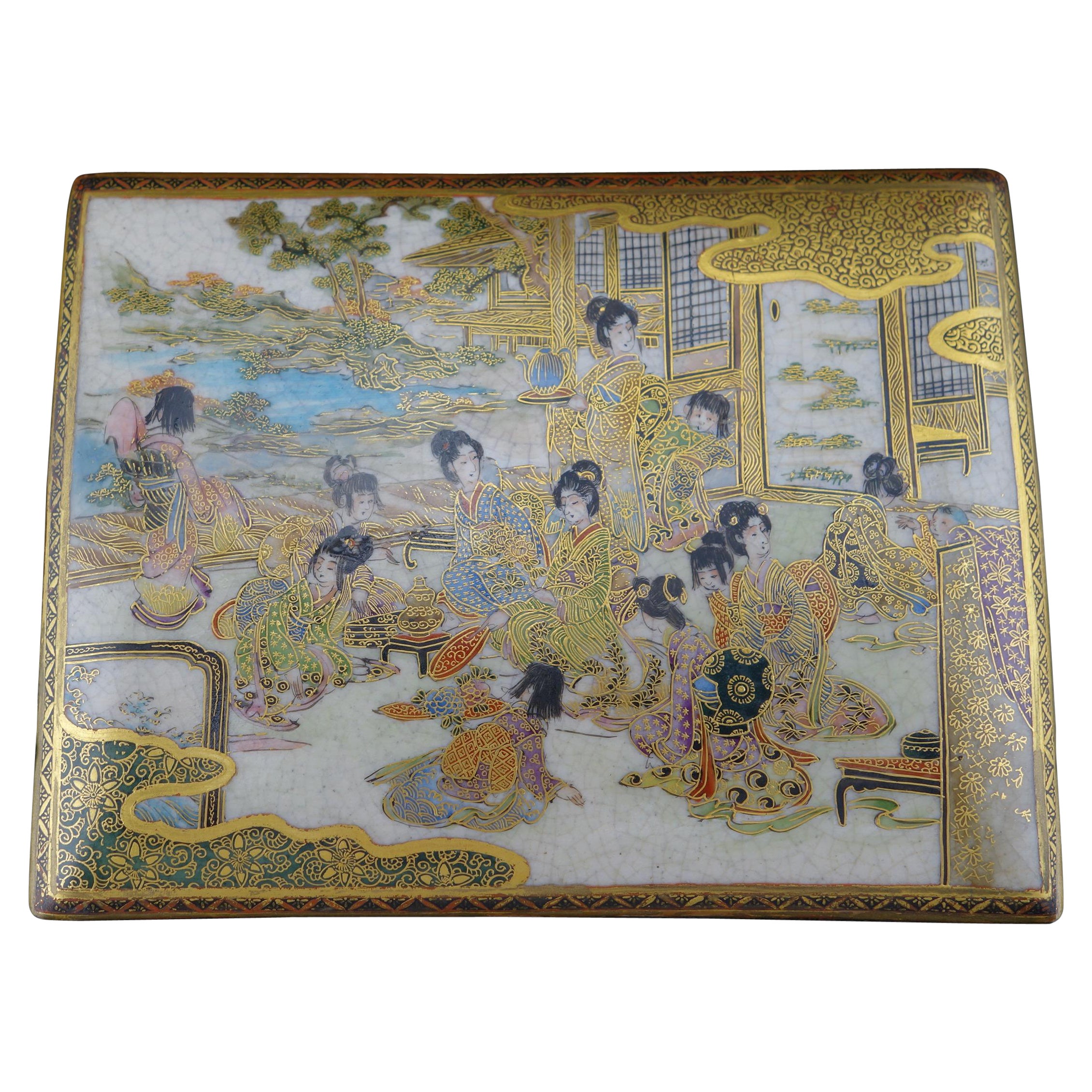 Japanese Meiji Satsuma Finely Decorated and Gilded Scenic Box