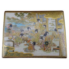 Antique Japanese Meiji Satsuma Finely Decorated and Gilded Scenic Box