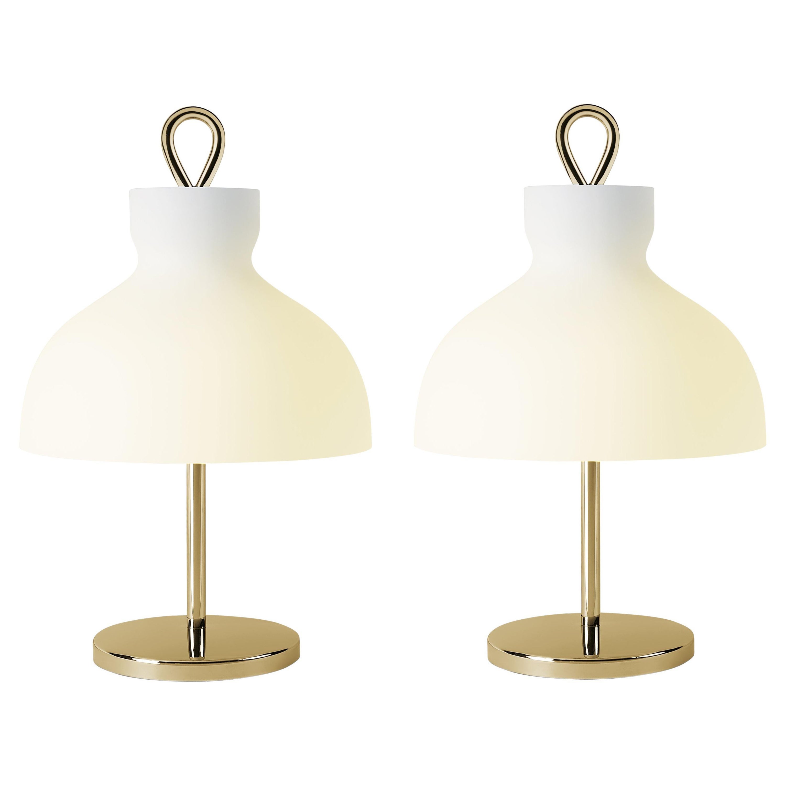 Pair of Ignazio Gardella 'Arenzano Bassa' Table Lamps in Brass and Glass For Sale