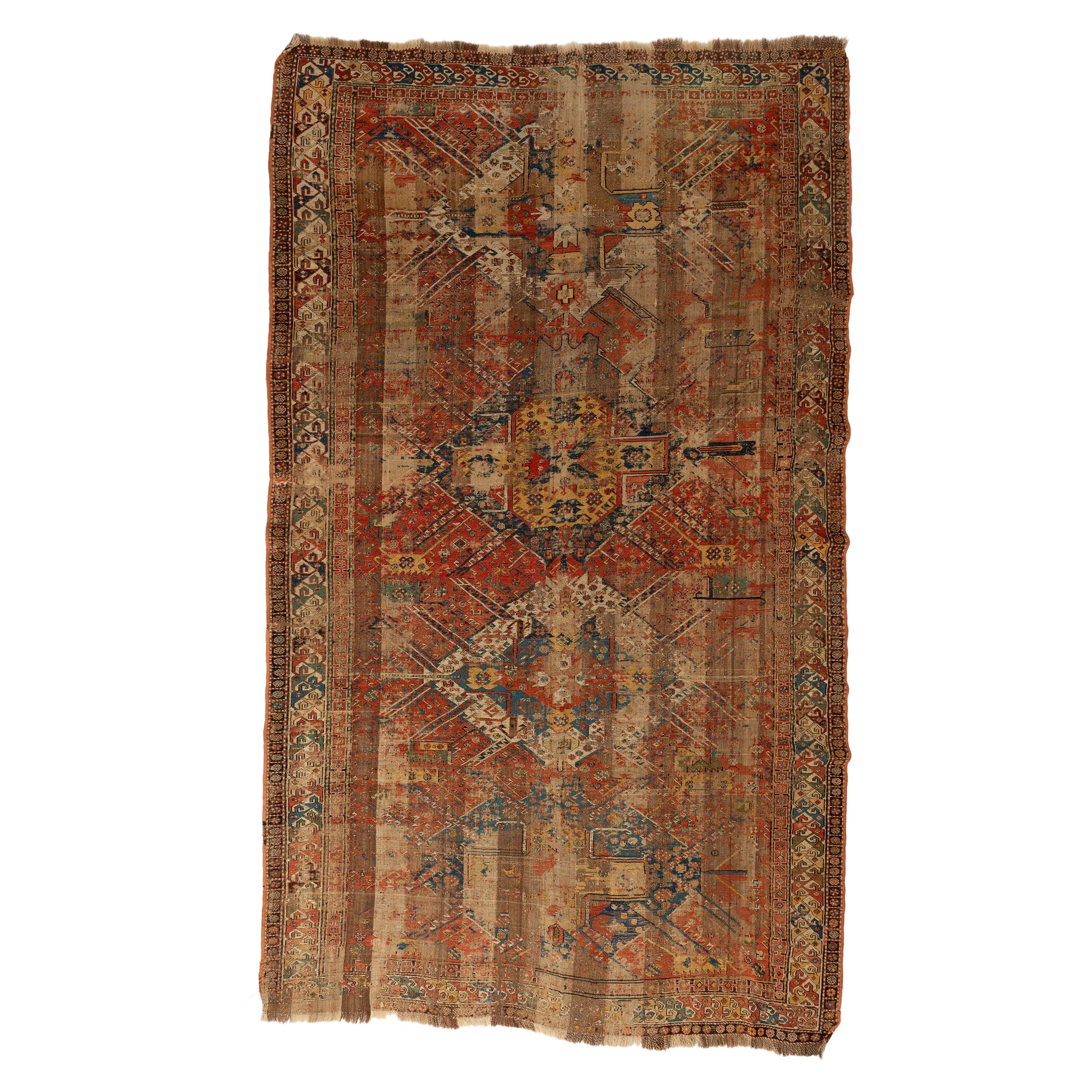 nr.1419 -- Rare antique fragment of a beautiful SUMAKH, still with its original colors: to imagine where it was lying...
Simply hung, beautiful to admire, even if very worn and it's only a fragment, still fascinating in the colors and in its