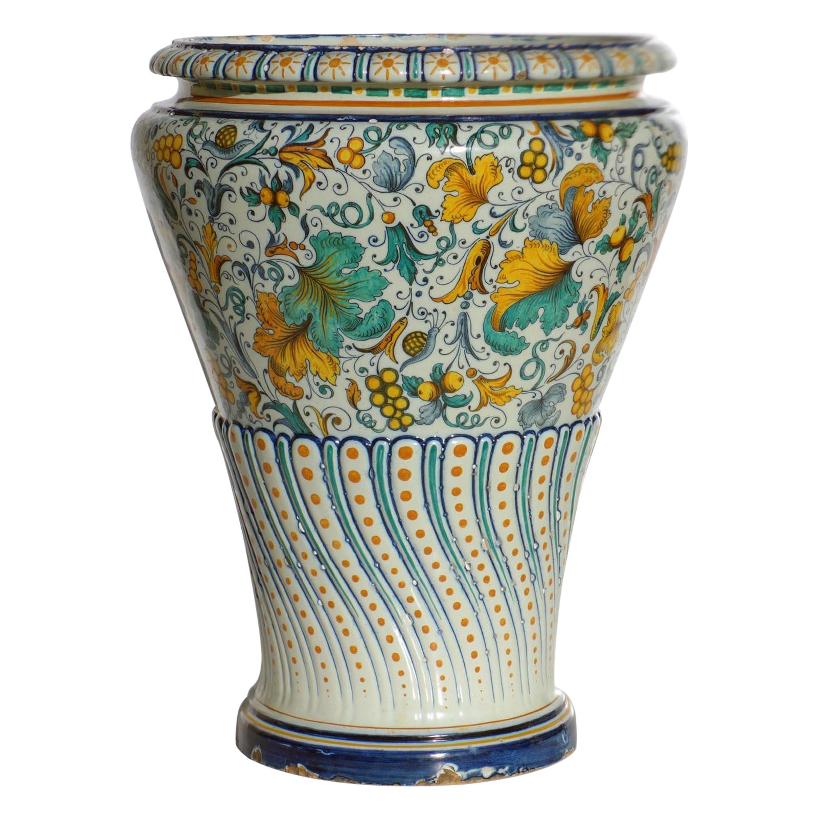 Ginori 19th Century Italian Renaissance Style Big Majolica Vase For Sale