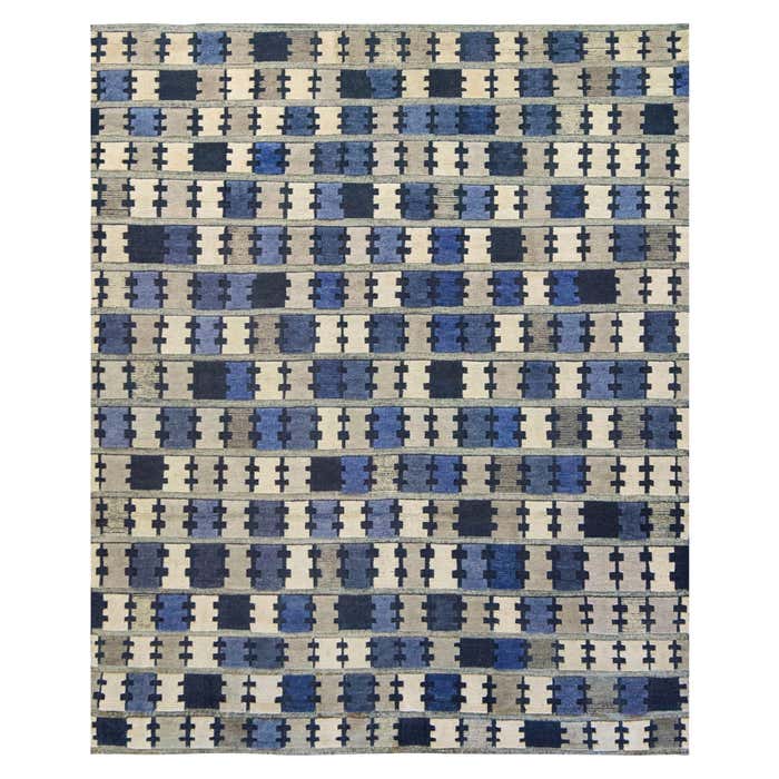 Mansour Modern Blue Swedish-Inspired Hand-woven Wool Rug For Sale at ...