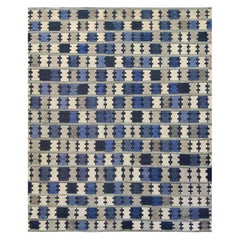 Mansour Modern Blue Swedish-Inspired Hand-woven Wool Rug