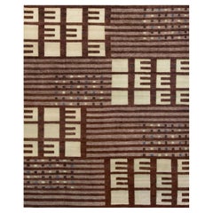 Brown Graphic Hand-woven Swedish-Inspired Contemporary Wool Rug