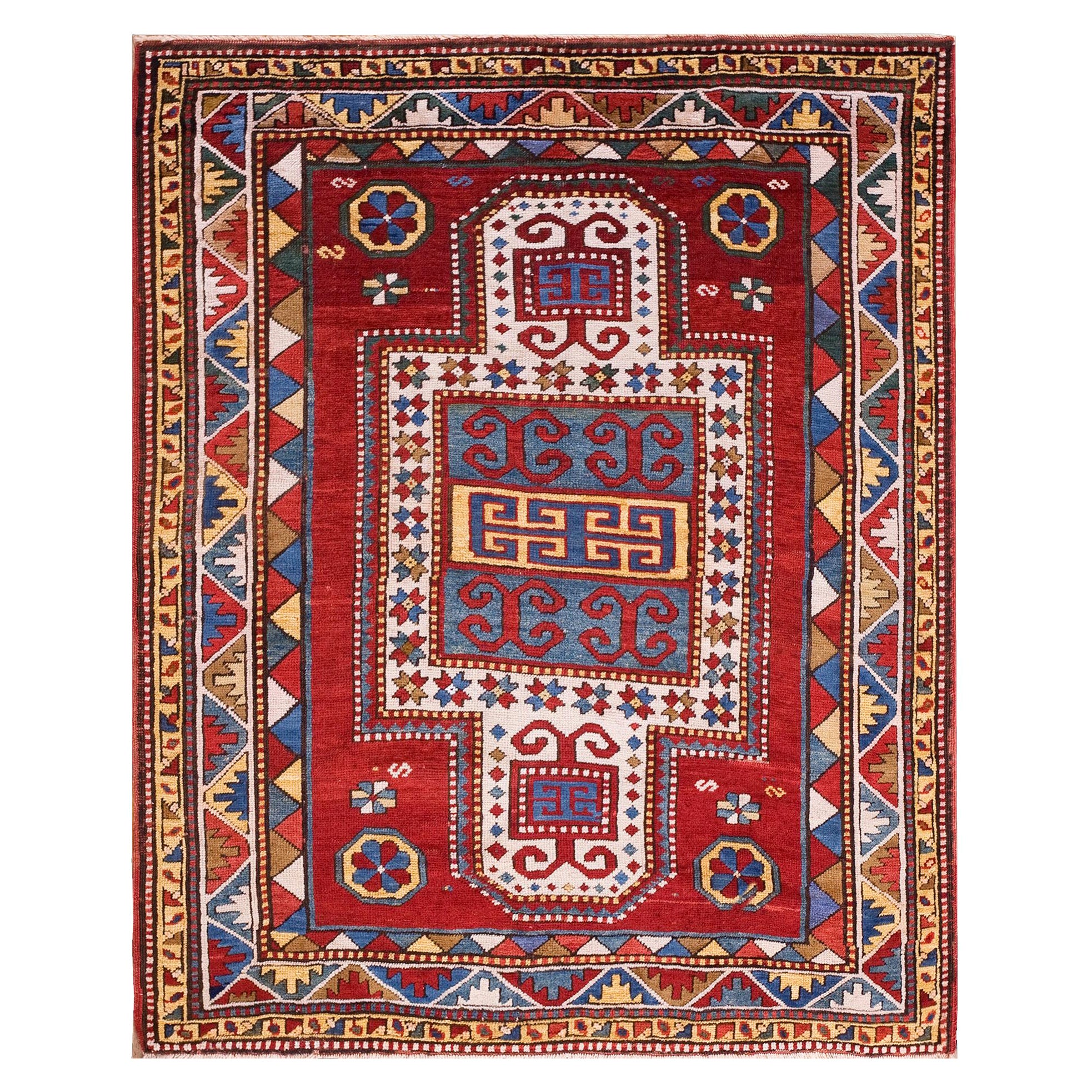 Antique Caucasian, Kazak Rug 4' 4" x. 5' 3" For Sale