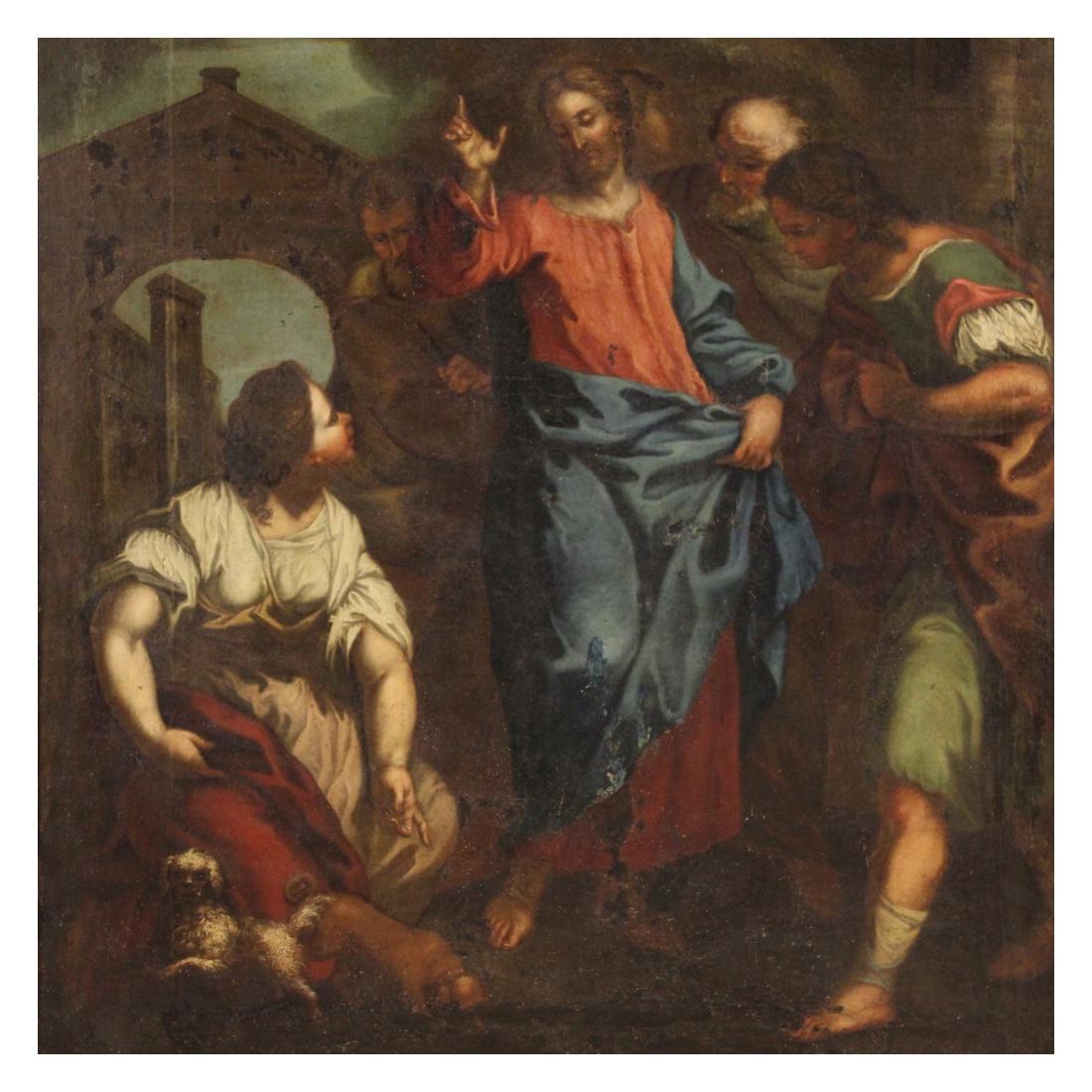 18th Century Oil on Canvas Italian Antique Religious Painting, 1730