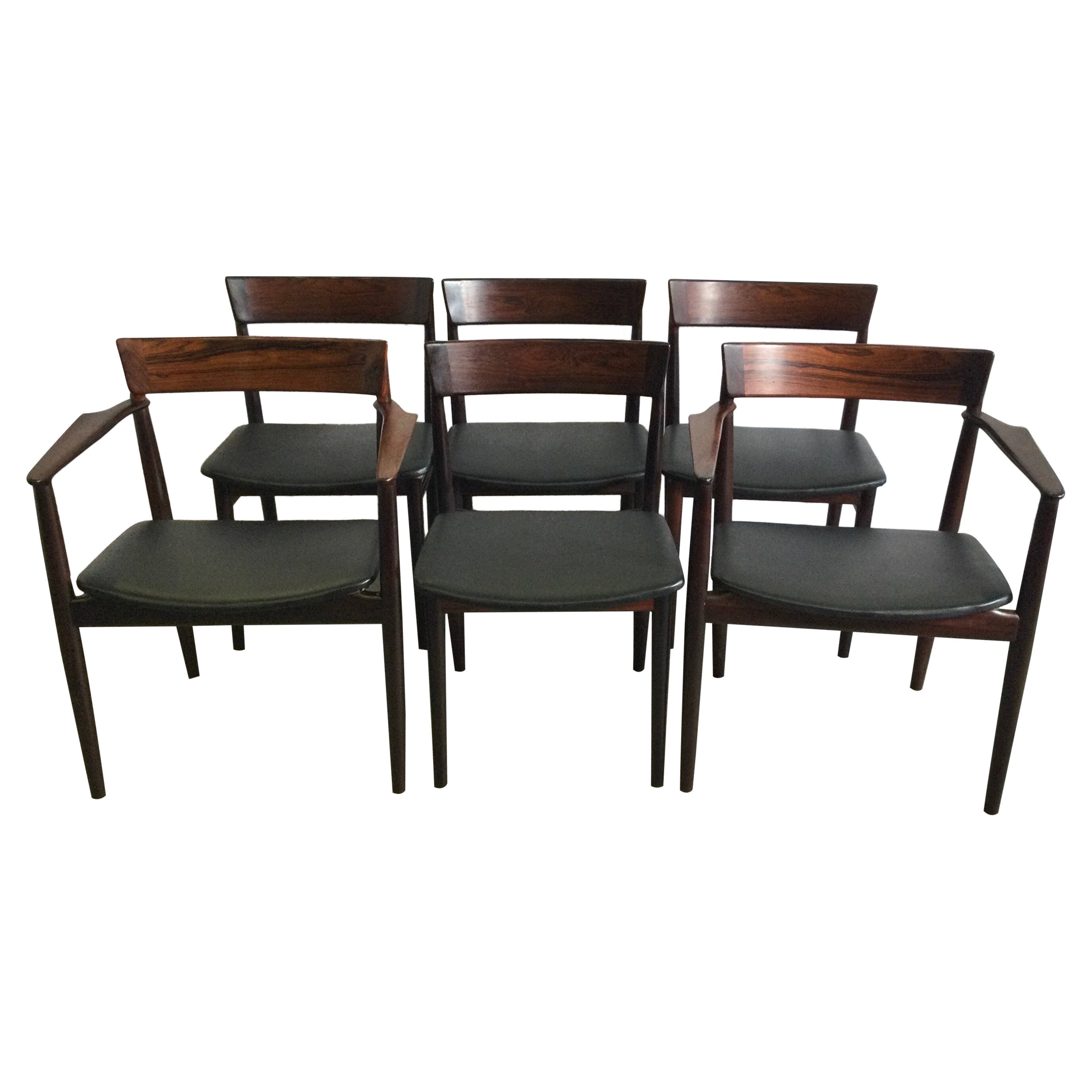 St of Six Rosewood Dining Chairs by Henry Rosengren Hansen, 1960's