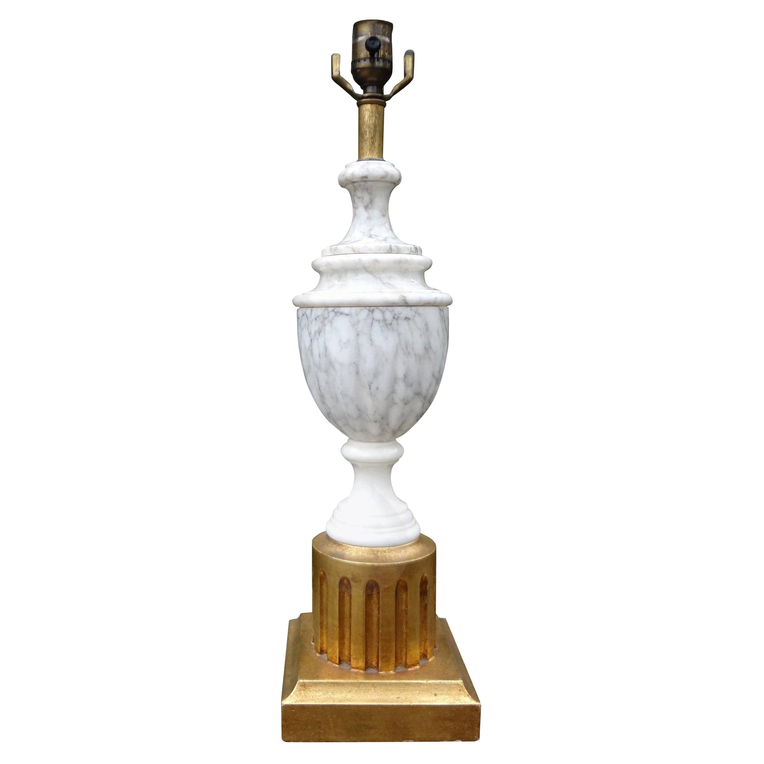 Hollywood Regency Italian Marble Lamp with Giltwood Base For Sale