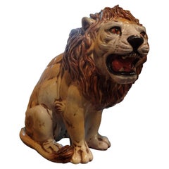 Hollywood Regency Italian Glazed Terracotta Lion