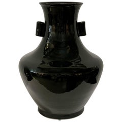 Chinese Black Glazed Handled Vase