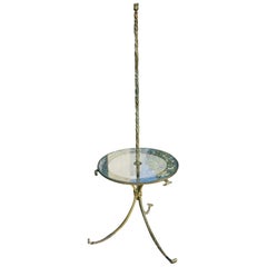 Mid-Century Modern Scrollwork Wrought Iron Floor Lamp with Circular Glass Table