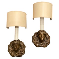 Rare Pair of Solid Bronze Sconces by Vadim Androusov Representing Female Figures