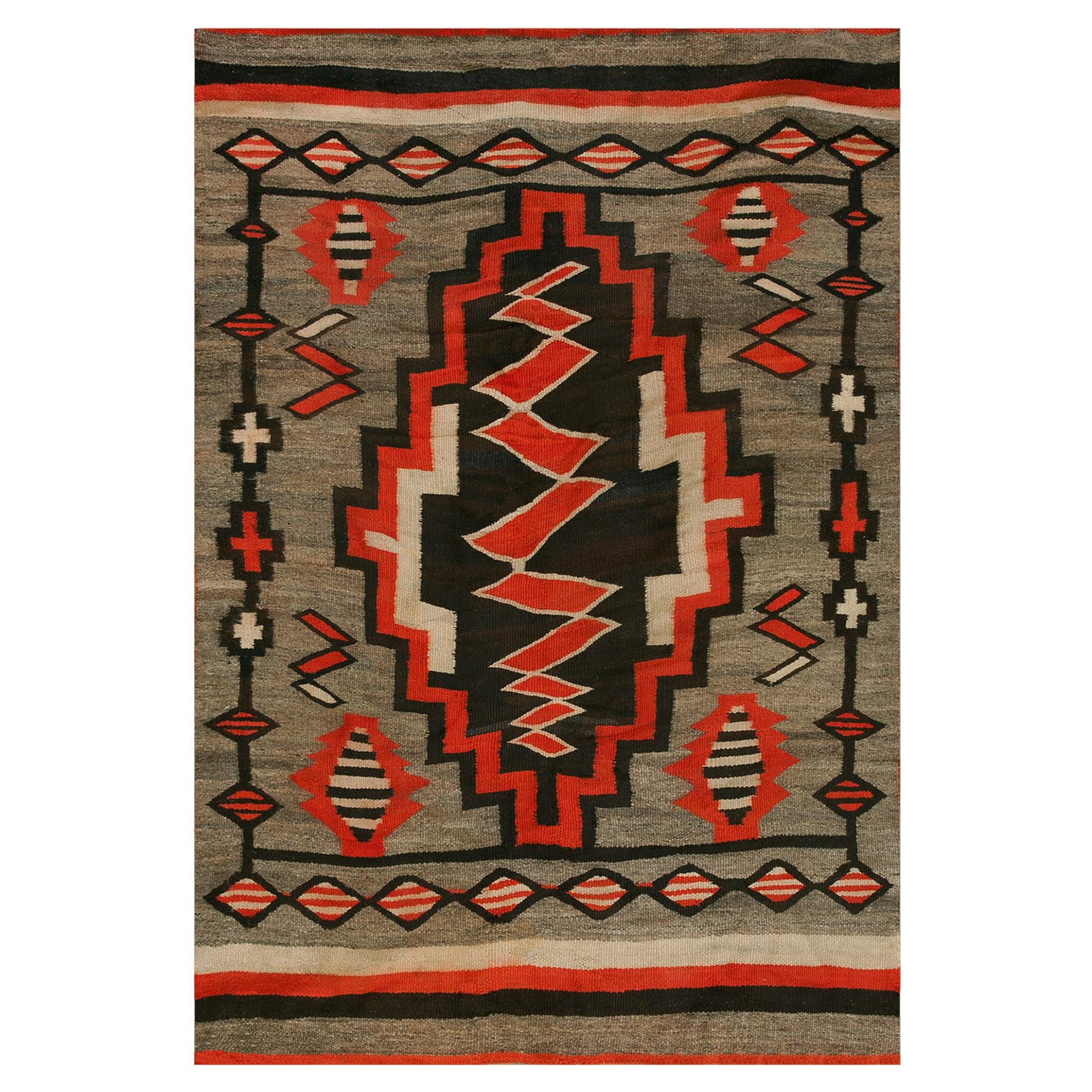 1920s American Navajo Carpet with Storm Pattern ( 4' 8" x 6' 9" - 142 x 205 )