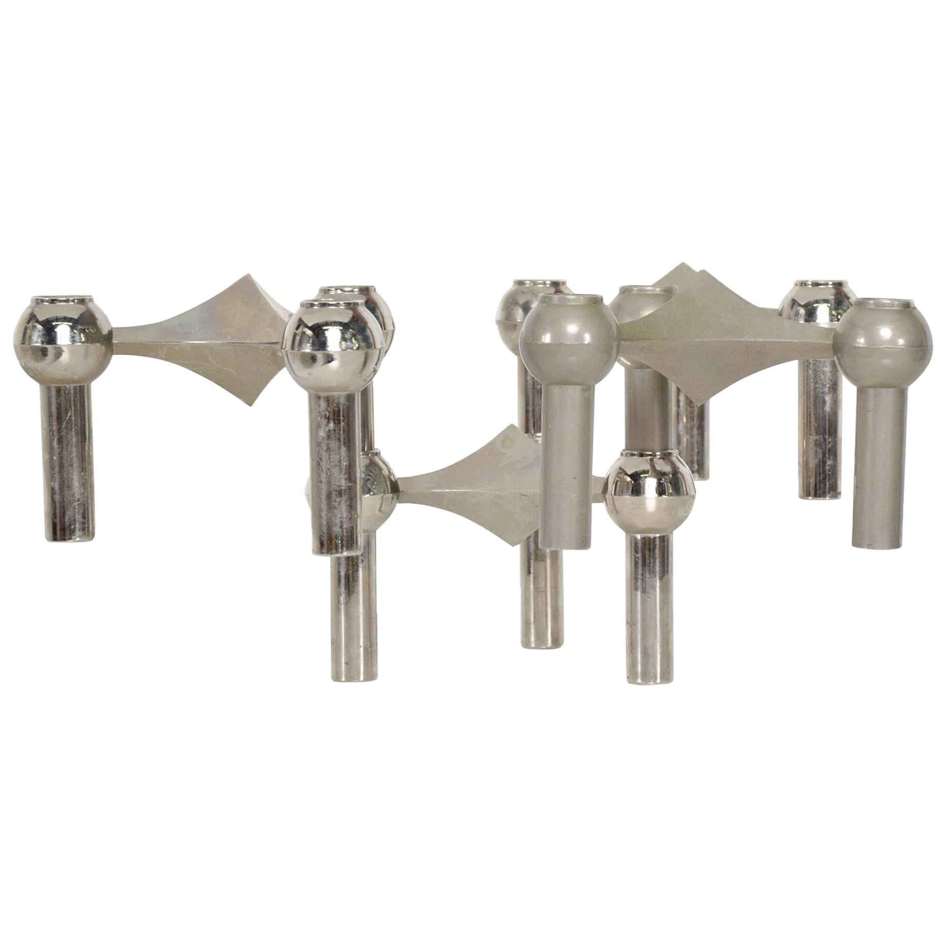 Fritz Nagel & Caesar Stoffi Germany Modular Sculpted Chrome Candleholders 1960s