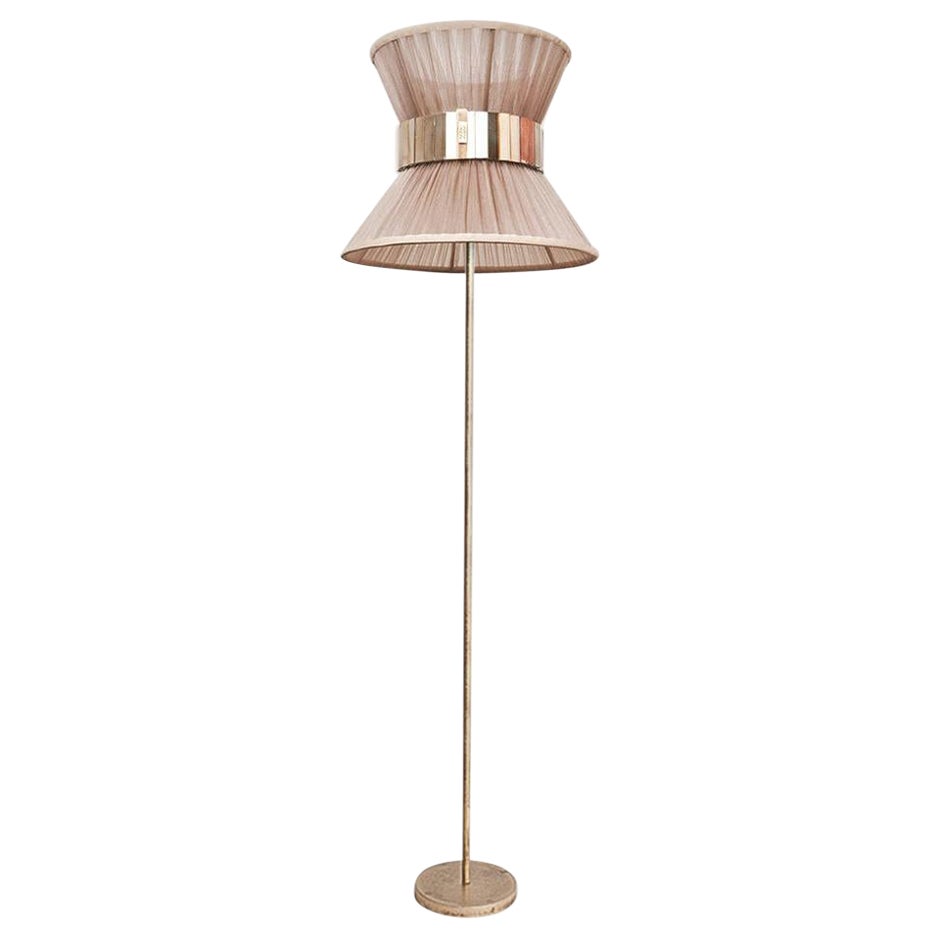 "Tiffany" Contemporary Floor Lamp 30 Champagne Silk, Silvered Glass, Brass