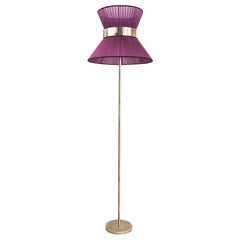 Zeitgenössische Stehlampe "Tiffany" 30 lila Seide, antikisiertes versilbertes Glas, Messing