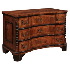 18 C Italian Baroque Style Inlaid Walnut Commode w 3 Drawers & Ebonized Detail