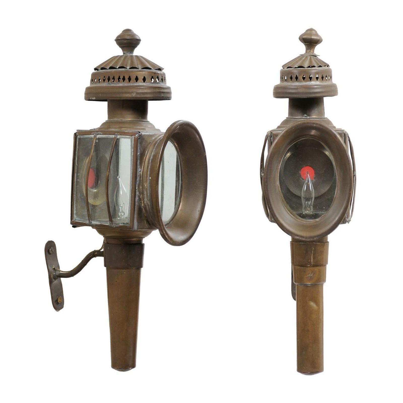 Pair of 19th Century Brass Coach Lanterns, England For Sale
