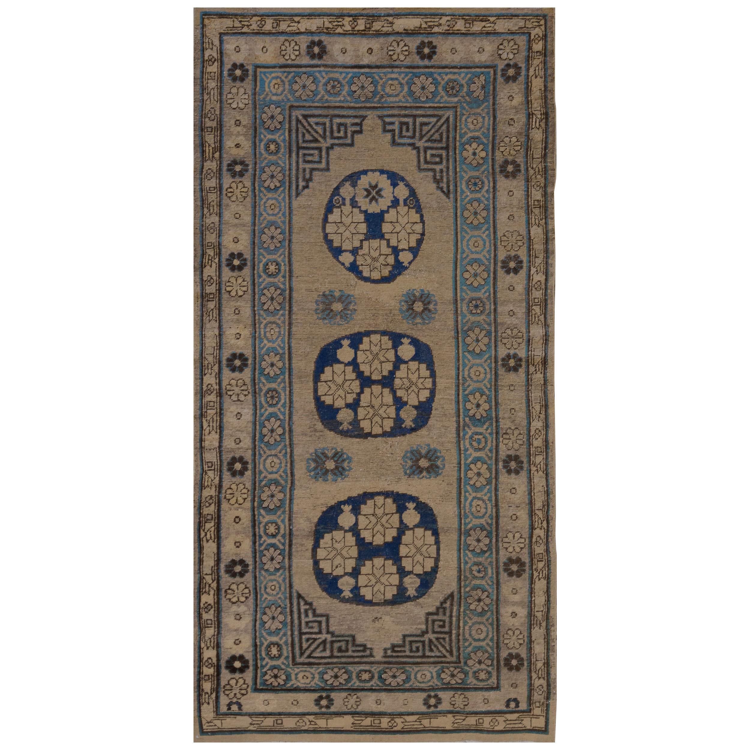 Traditional Antique Hand-woven Wool Khotan Runner For Sale