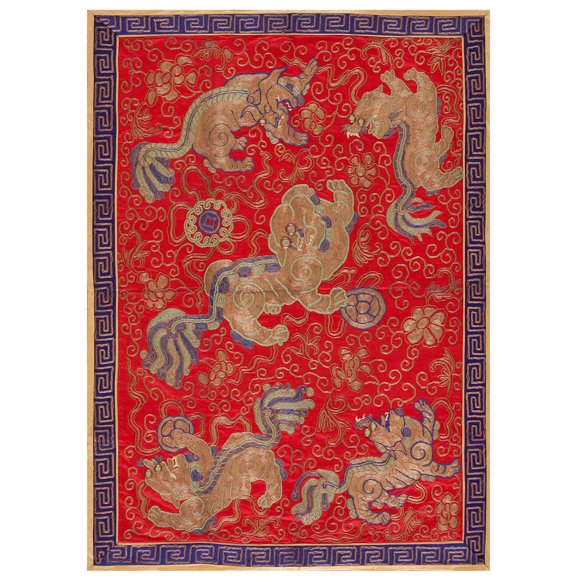Mid 20th Century Silk & Gold Thread Chinese Embroidery ( 2' x 2'8" - 60 x 80 ) For Sale